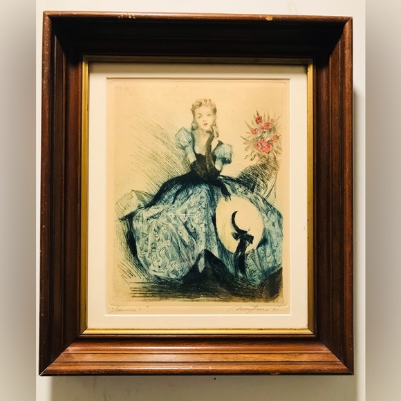 Antique Josef Nuettens Etching “Jeanne” Signed & Dated 1941 Framed